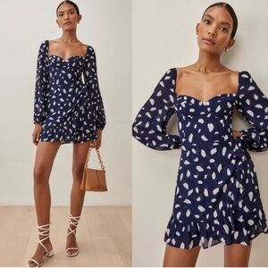 Reformation Navy and White Patterned Mini Dress